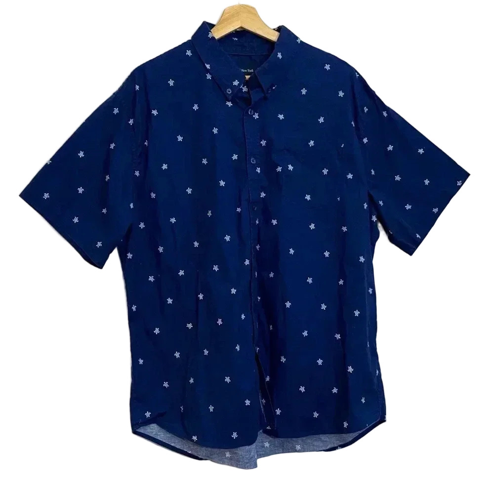 Jachs New York men navy blue  button short sleeve with pocket casual work shirt